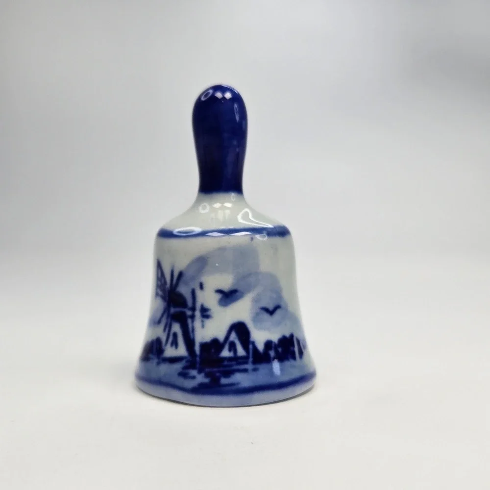 Vintage‎ Delft Style Ceramic Blue White Miniature Bell Floral Windmill